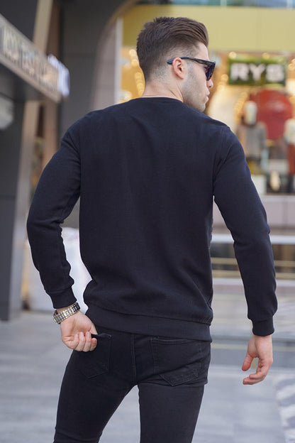 Black Striped Crew Neck Knitwear Sweater 5961