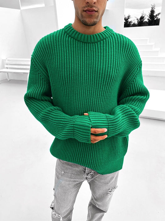 Extra Oversize Corded Knitted Sweater Green