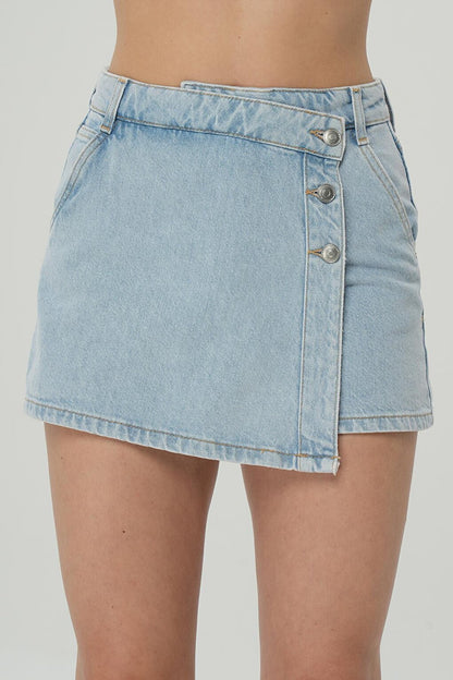 Light Blue Button Detailed Jean Shorts Skirt C 4534-081