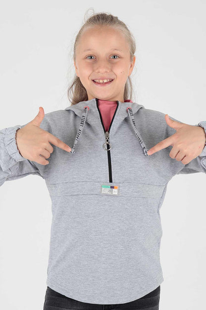 Kids Girl Hooded Sweat Long Sleeve Zippered Hoodie Cotton Ak15260