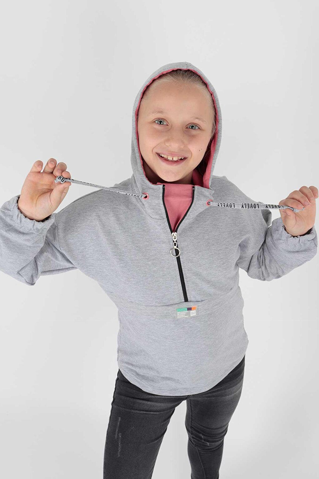 Kids Girl Hooded Sweat Long Sleeve Zippered Hoodie Cotton Ak15260