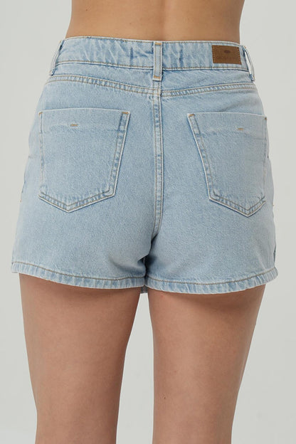 Light Blue Button Detailed Jean Shorts Skirt C 4534-081