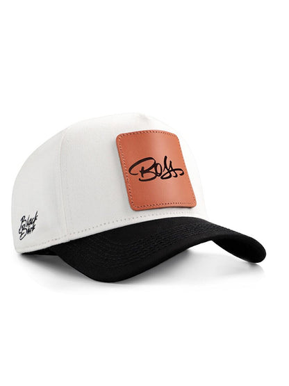 V1 Baseball Boss - Unisex White-Black Peaked Hat (Cap) with 3 Code Logo