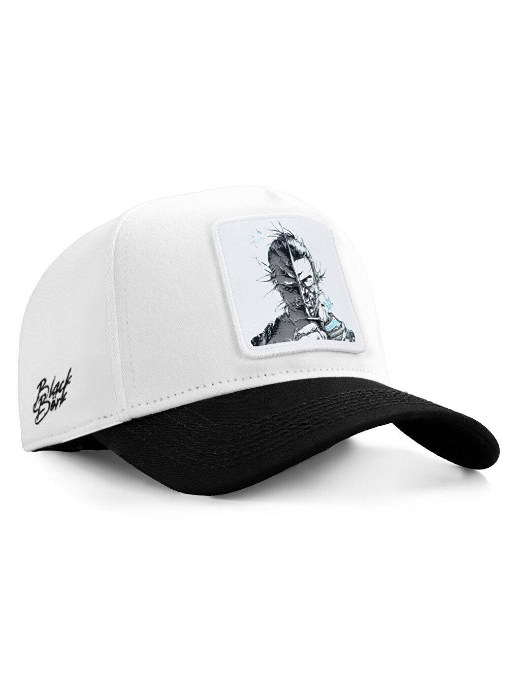 V1 Baseball Samurai - Unisex White-Black Peaked Hat (Cap) with 3 Code Logo