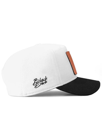 V1 Baseball Boss - Unisex White-Black Peaked Hat (Cap) with 3 Code Logo