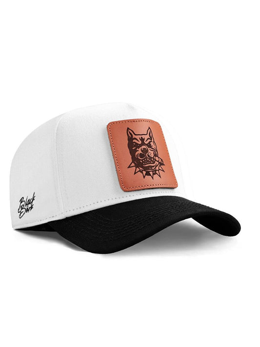 V1 Baseball Dogl - Unisex White-Black Peaked Hat (Cap) with 8 Code Logo