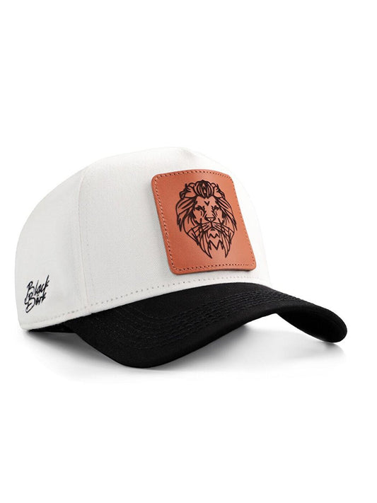 V1 Baseball Lion - Unisex White-Black Peaked Hat (Cap) with 13 Code Logo