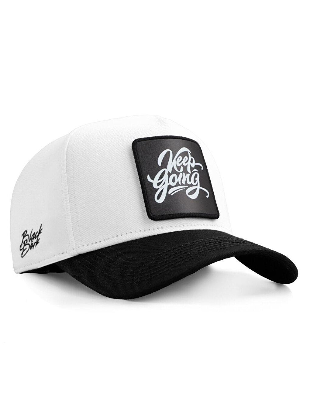 V1 Baseball Keep Going - Unisex White-Black Peaked Hat (Cap) with 2 Code Logo