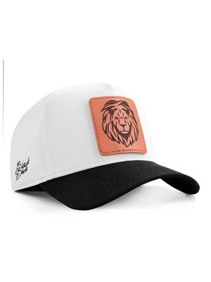 V1 Baseball Lion - Unisex White-Black Peaked Hat (Cap) with 12 Code Logo