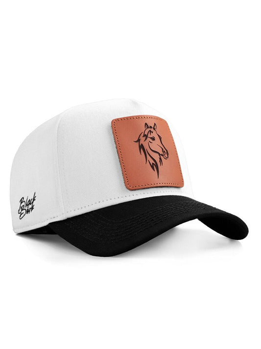 V1 Baseball At - Unisex White-Black Peaked Hat (Cap) with 3 Code Logo