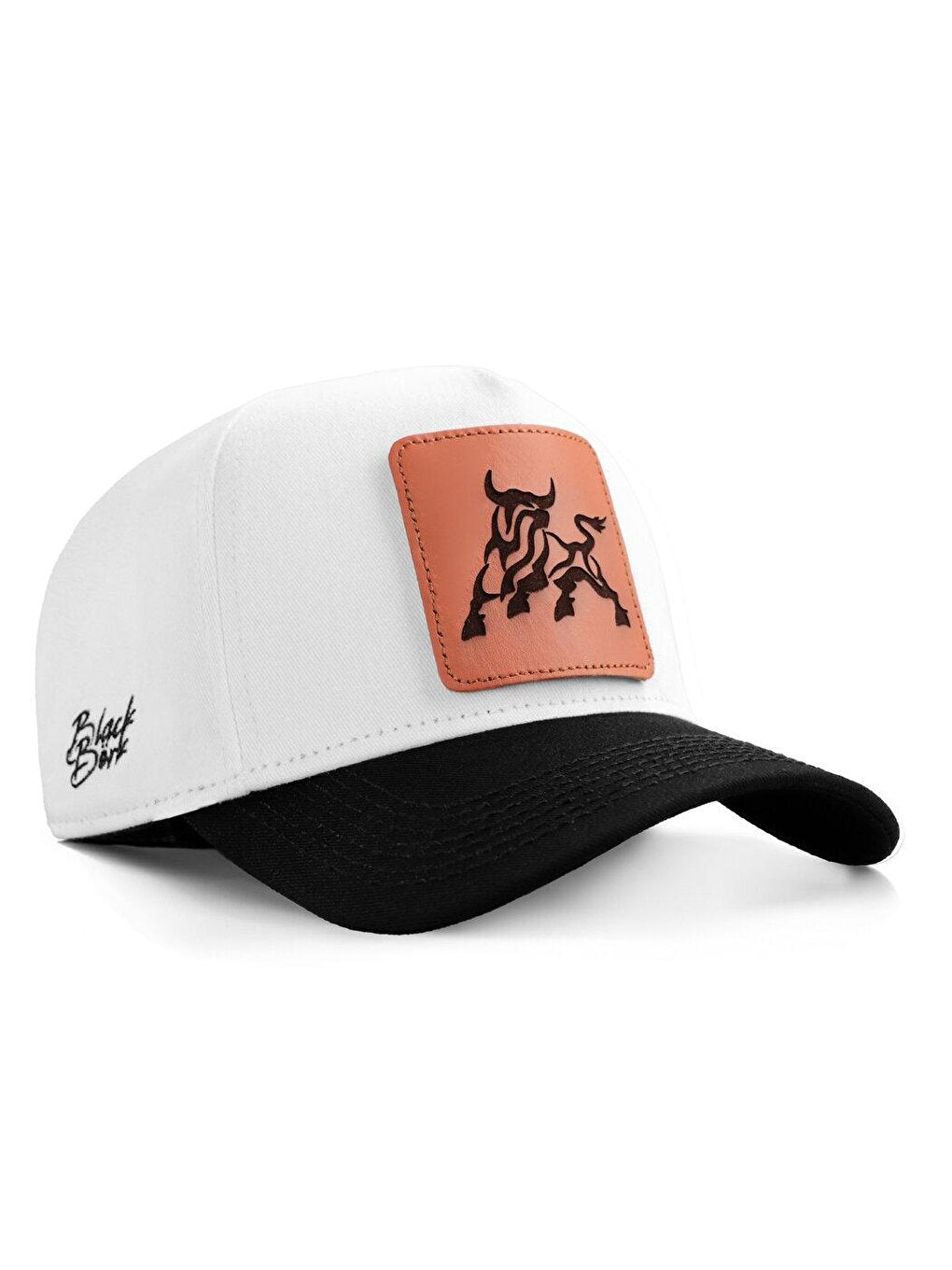 V1 Baseball Bull - Unisex White-Black Peaked Hat (Cap) with 2 Code Logo