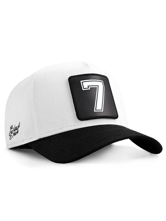 V1 Baseball Size 7 - Unisex White-Black Peaked Hat (Cap) with 2 Code Logo