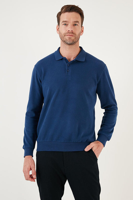 Cotton Blend Regular Fit Polo Neck Sweater 456223