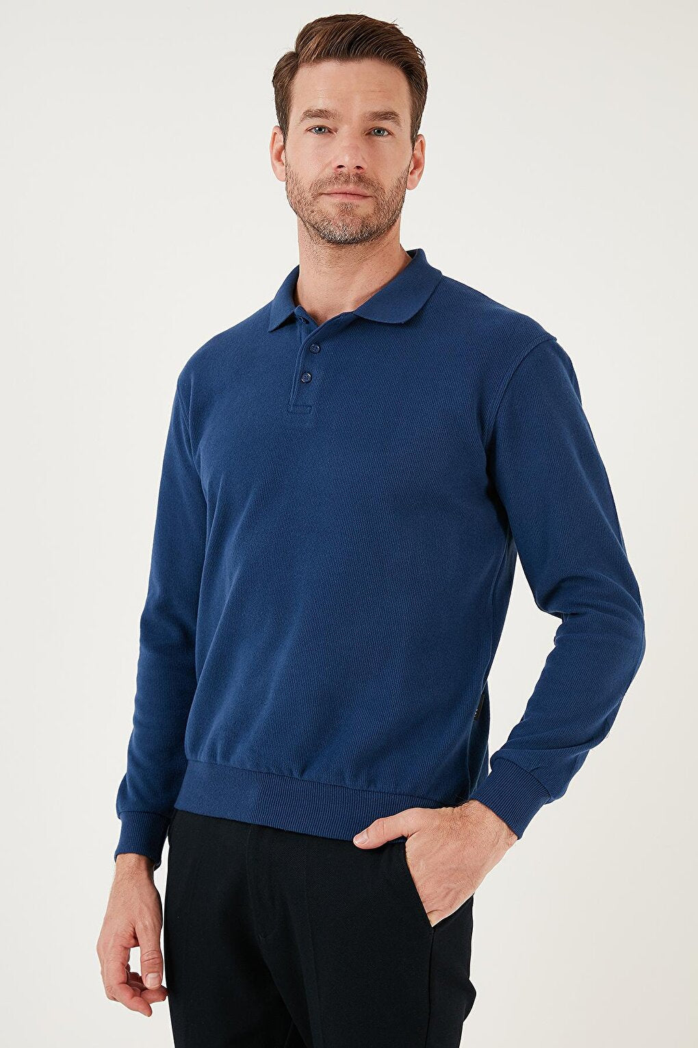 Cotton Blend Regular Fit Polo Neck Sweater 456223