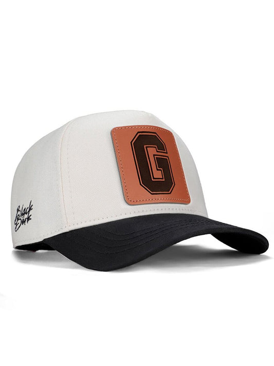 V1 Baseball G Letter - Unisex Beige-Black Peaked Hat (Cap) with 3 Code Logo