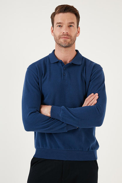 Cotton Blend Regular Fit Polo Neck Sweater 456223