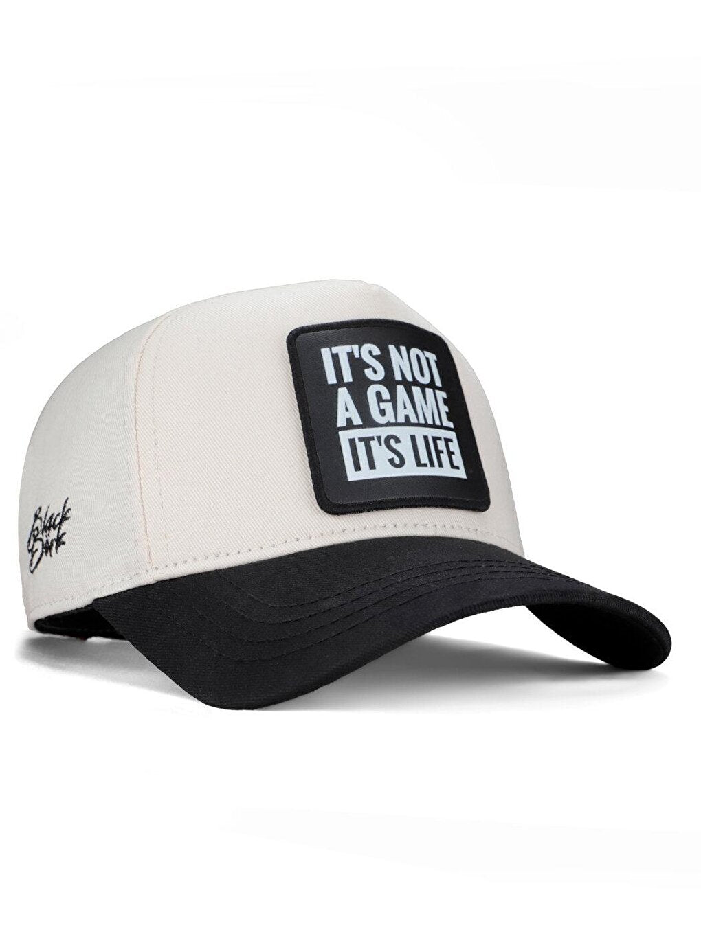 V1 Baseball It's Not A Game It's Life - Unisex Beige-Black Peaked Hat (Cap) with 2 Code Logo