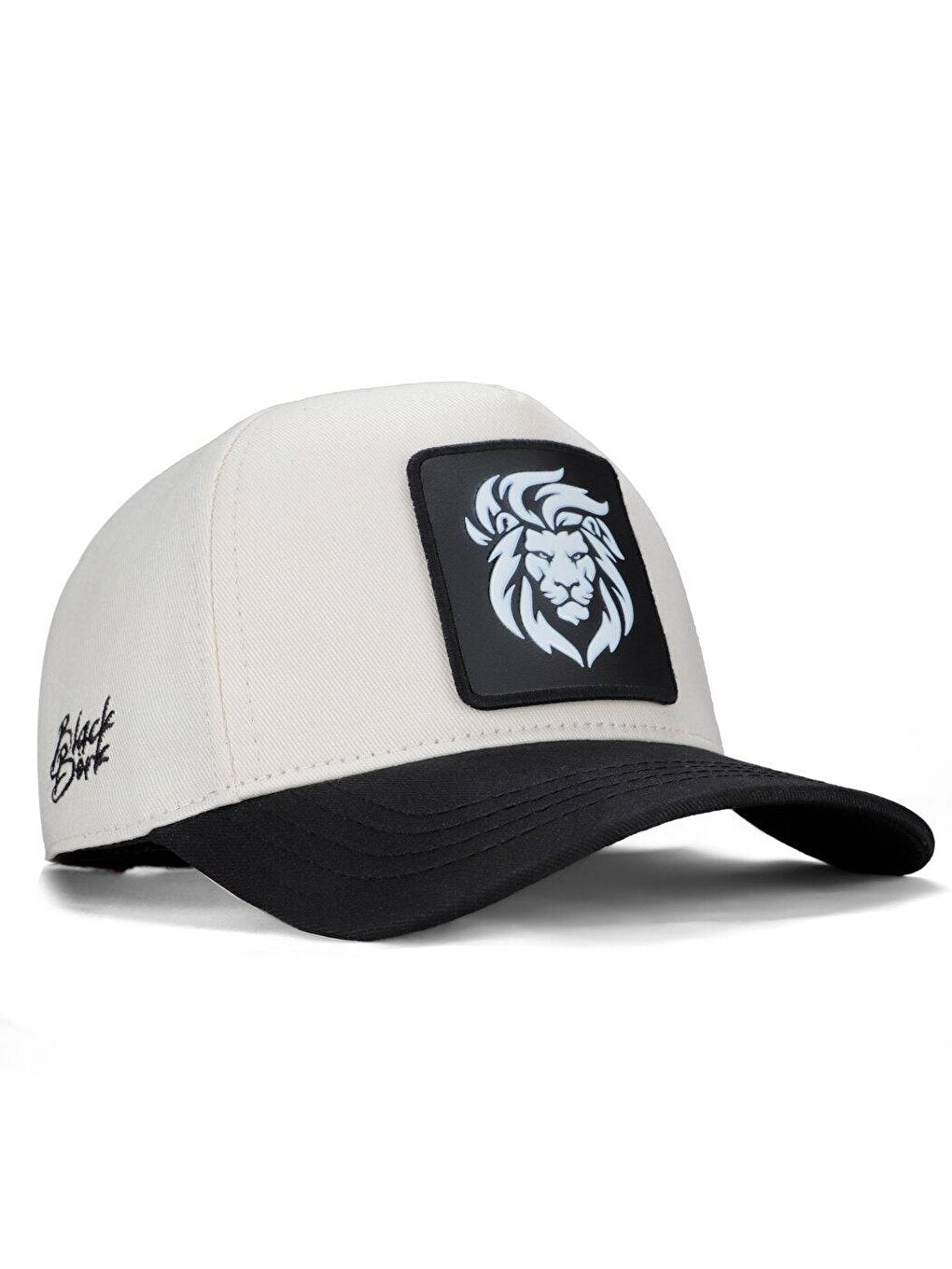 V1 Baseball Lion - Unisex Beige-Black Peaked Hat (Cap) with 9 Code Logo