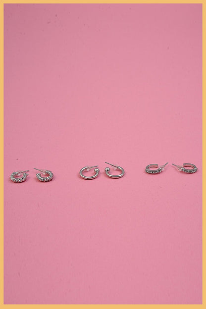 Women's Silver 6 Piece Special Stud Earring Set