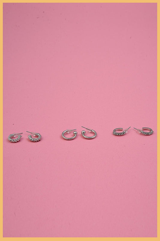 Women's Silver 6 Piece Special Stud Earring Set