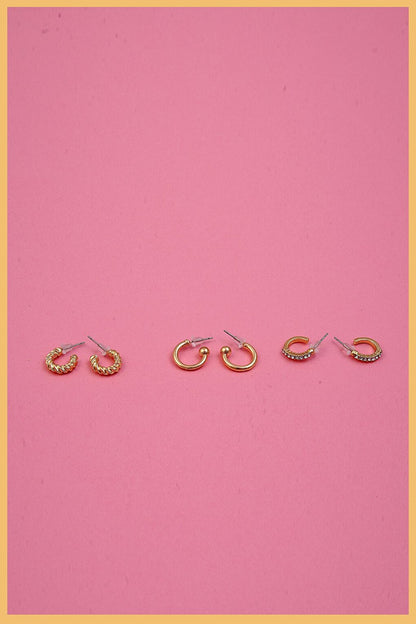 Women's Gold 6 Piece Special Stud Earring Set