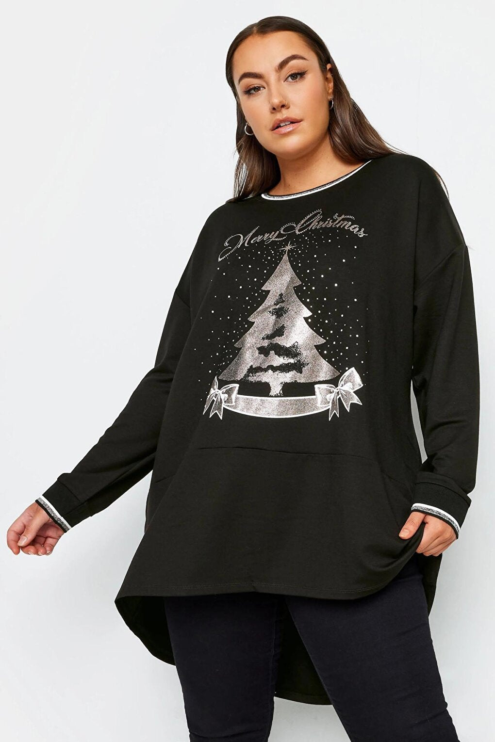 Plus Size Crew Neck Long Back New Year Themed Sweatshirt 302912