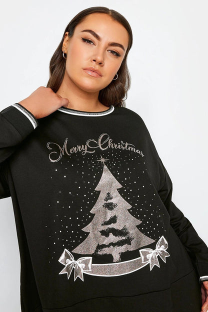 Plus Size Crew Neck Long Back New Year Themed Sweatshirt 302912