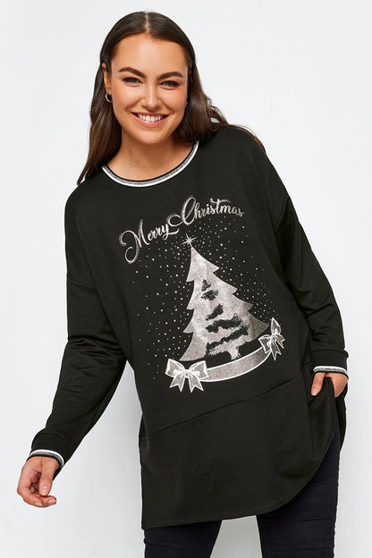 Plus Size Crew Neck Long Back New Year Themed Sweatshirt 302912