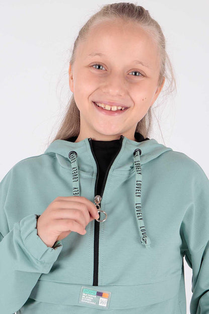 Kids Girl Hooded Sweat Long Sleeve Zippered Hoodie Cotton Ak15260