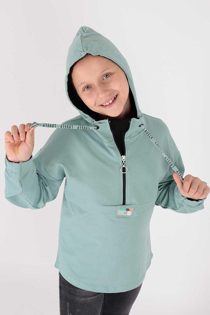 Kids Girl Hooded Sweat Long Sleeve Zippered Hoodie Cotton Ak15260