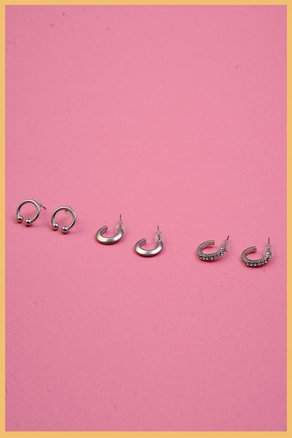 Women's Silver 6-Piece Special Hoop Earring Set