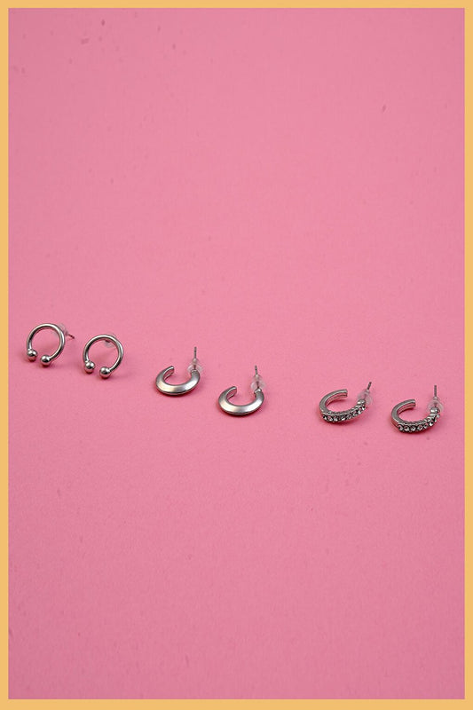 Women's Silver 6-Piece Special Hoop Earring Set