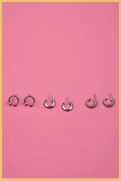 Women's Silver 6-Piece Special Hoop Earring Set