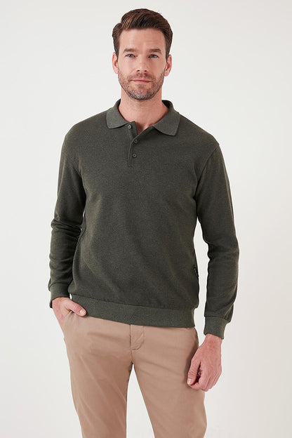 Cotton Blend Regular Fit Polo Neck Sweater 456223