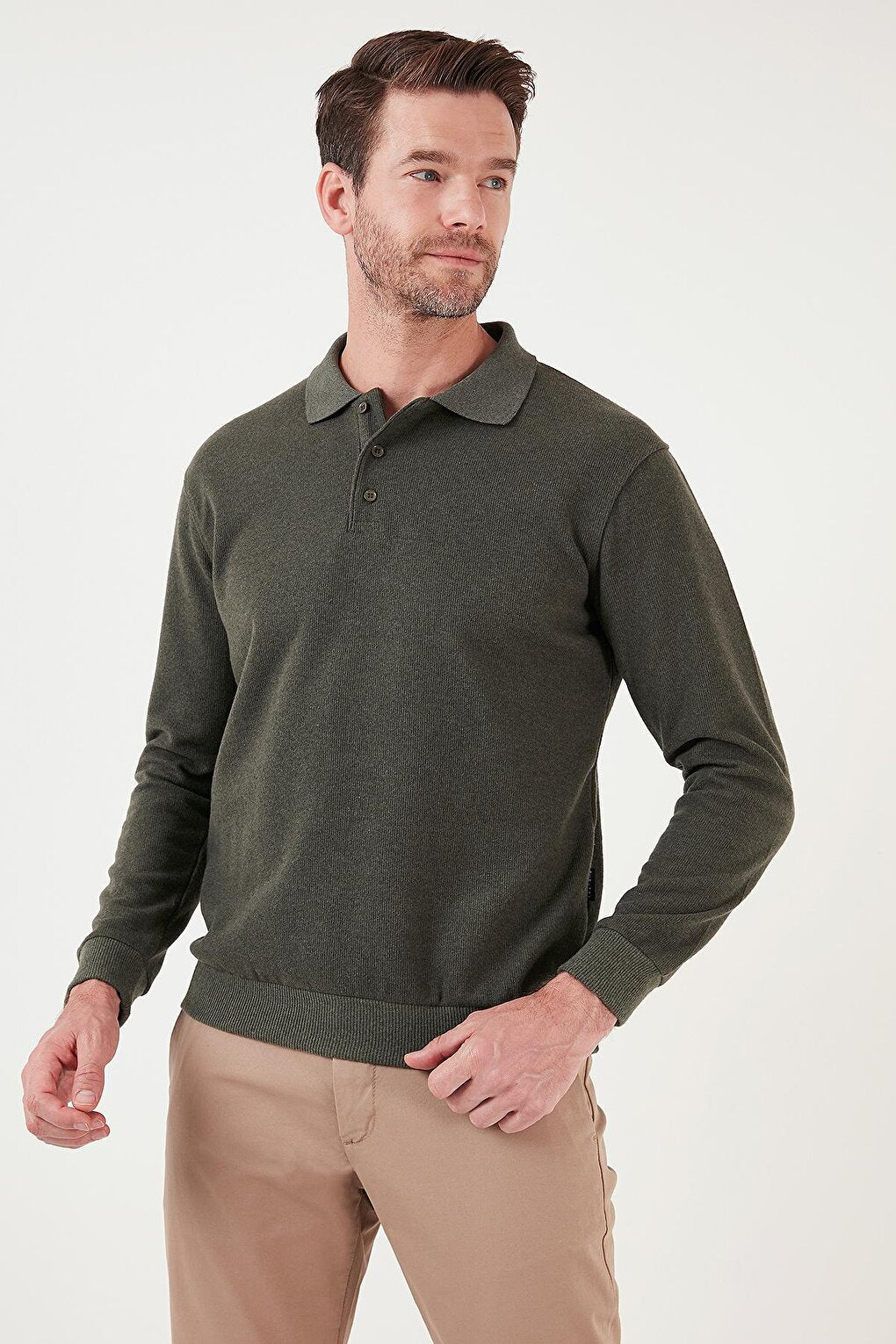 Cotton Blend Regular Fit Polo Neck Sweater 456223