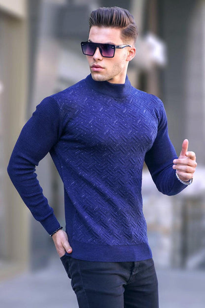 Navy Blue Half Turtleneck Knitwear Sweater 5969