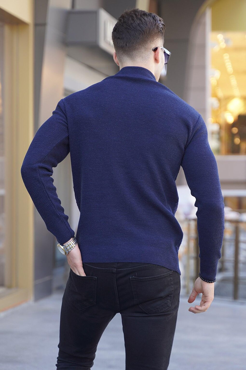 Navy Blue Half Turtleneck Knitwear Sweater 5969