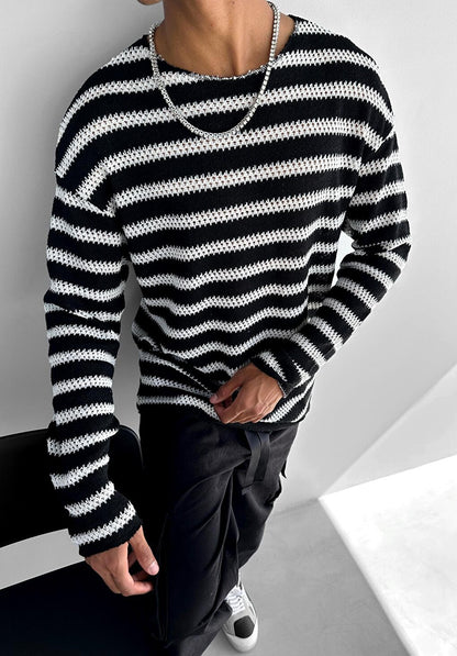 Oversize Wide Collar Patterned Knitwear Black