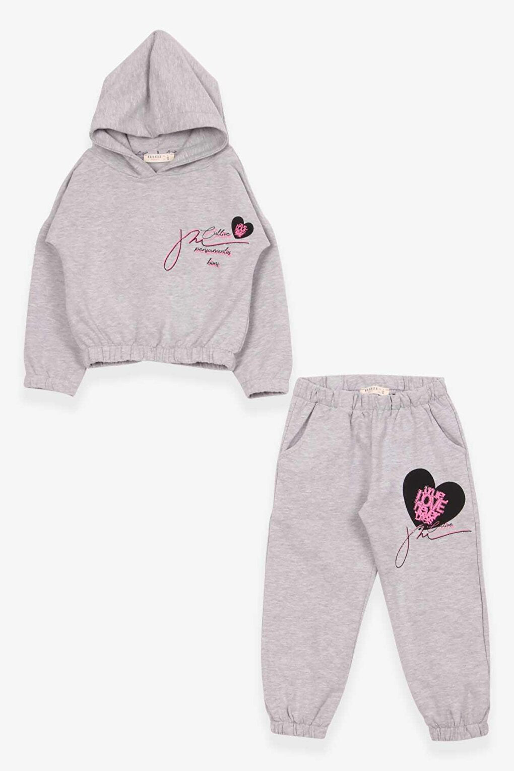 Girls' Tracksuit Set with Elastic Waist Light Gray Melange (Age 3-6)