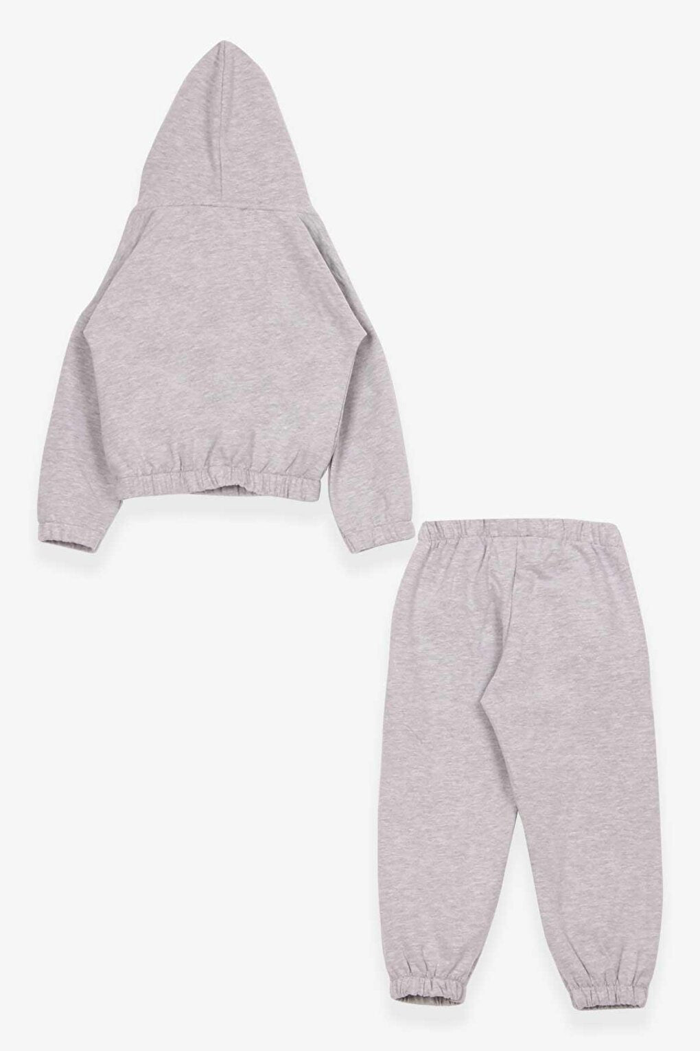 Girls' Tracksuit Set with Elastic Waist Light Gray Melange (Age 3-6)