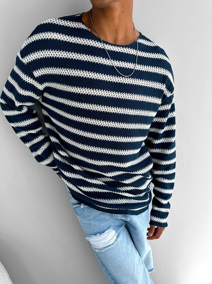 Oversize Wide Collar Patterned Knitwear Indigo