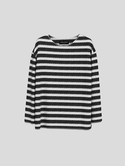 Oversize Wide Collar Patterned Knitwear Black