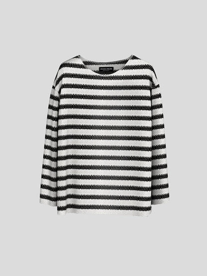 Oversize Wide Collar Patterned Knitwear White