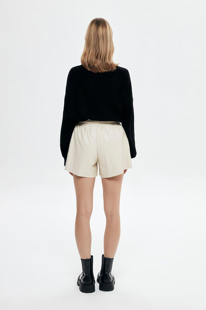 Leather Mini Shorts with Elastic Waist Stone