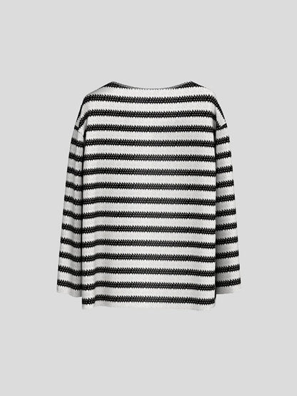 Oversize Wide Collar Patterned Knitwear White