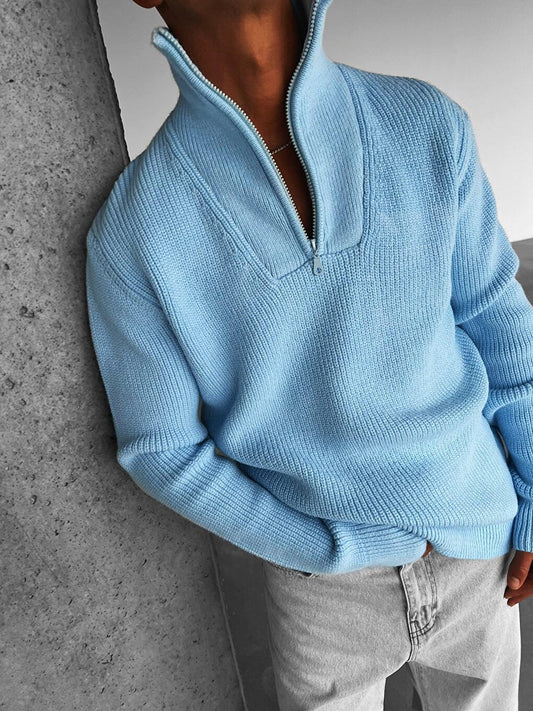 Half Zipper Knitted Sweater Baby Blue