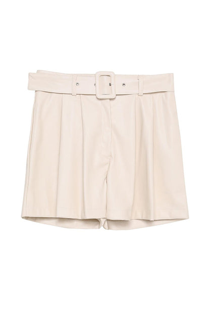 Belted Leather Shorts Stone