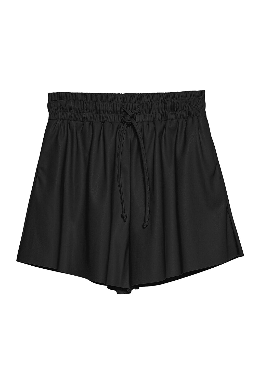 Elastic Waist Leather Mini Shorts Black