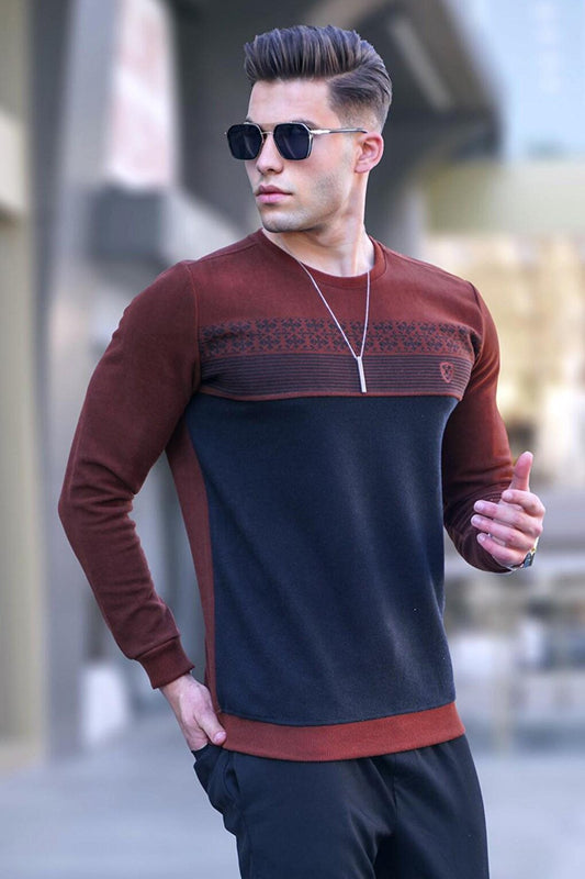 Tile Patterned Crew Neck Knitwear Sweater 5964