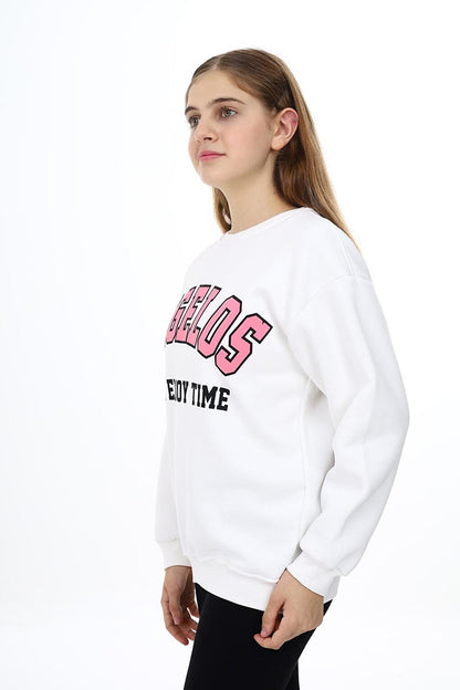 Girl's Text Printed 3 Thread Sweatshirt 7-13 Years Lx289